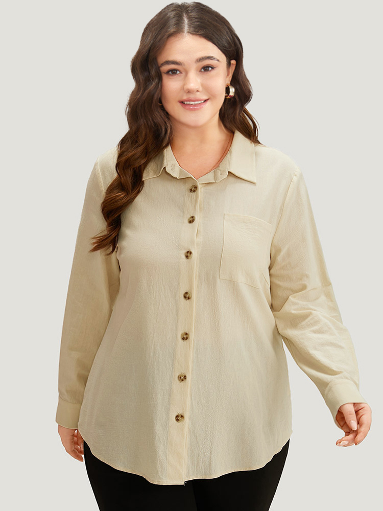 Plus Size Women Work Plain Plain Regular Sleeve Long Sleeve Shirt collar Office Blouses BloomChic 