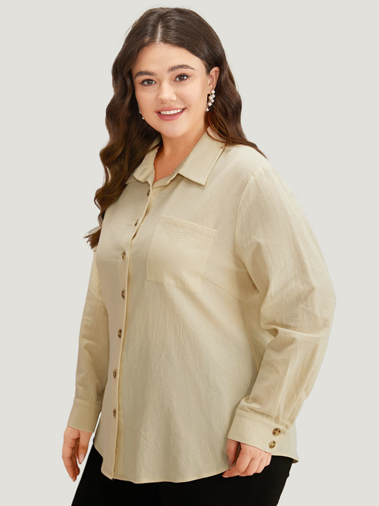 Plus Size Women Work Plain Plain Regular Sleeve Long Sleeve Shirt collar Office Blouses BloomChic 