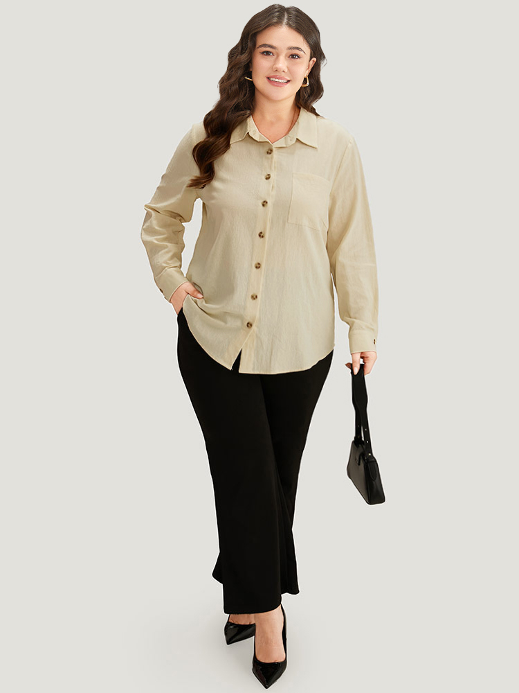 Plus Size Women Work Plain Plain Regular Sleeve Long Sleeve Shirt collar Office Blouses BloomChic 