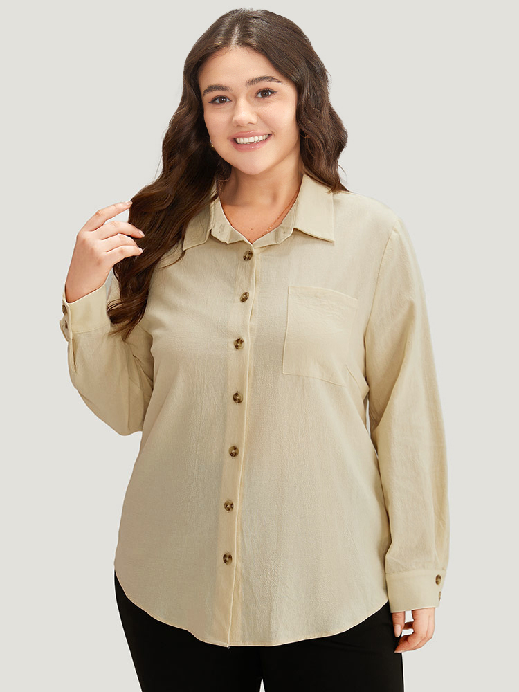Plus Size Women Work Plain Plain Regular Sleeve Long Sleeve Shirt collar Office Blouses BloomChic 