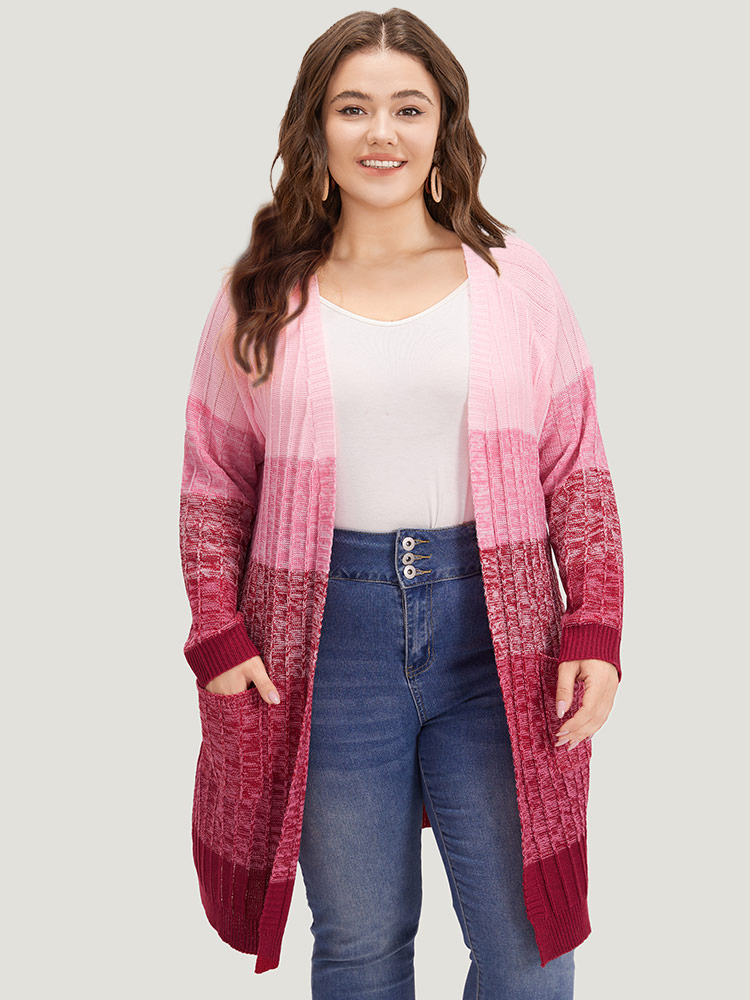 Plus Size Cardigans | Ombre Colorblock Patched Pocket Tunic Cardigan | BloomChic 