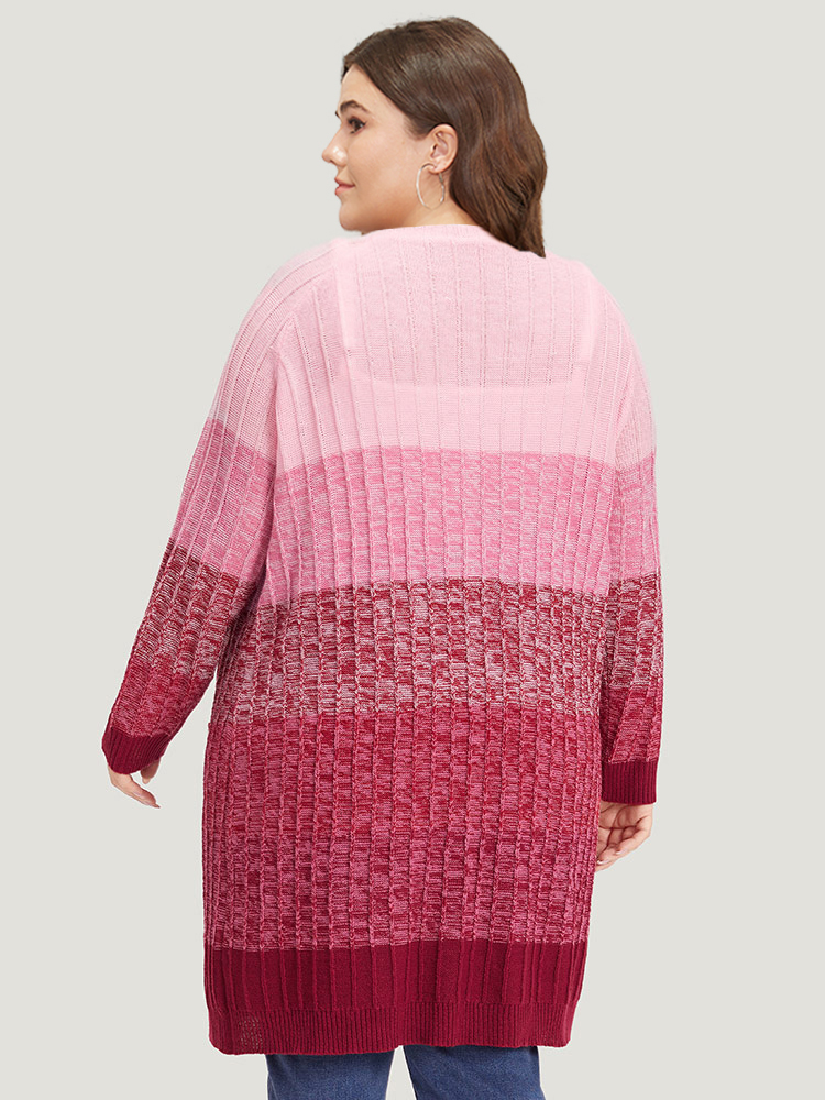 Plus Size Cardigans | Ombre Colorblock Patched Pocket Tunic Cardigan | BloomChic 
