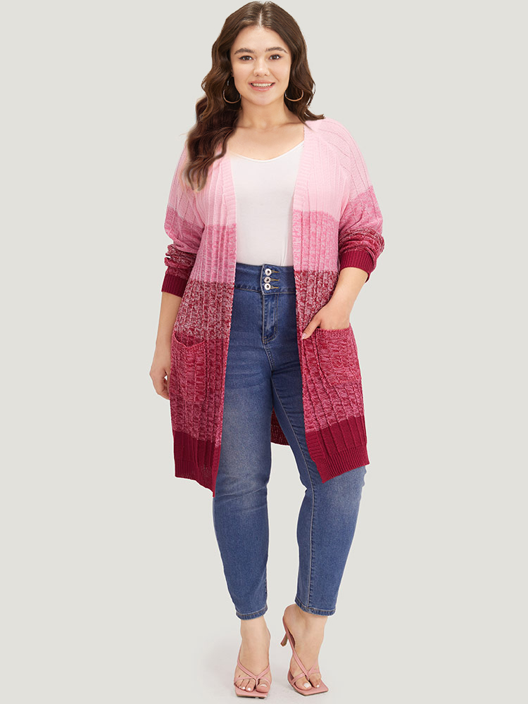 

Plus Size Ombre Colorblock Patched Pocket Tunic Cardigan Watermelon Women Casual Loose Long Sleeve Dailywear Cardigans BloomChic