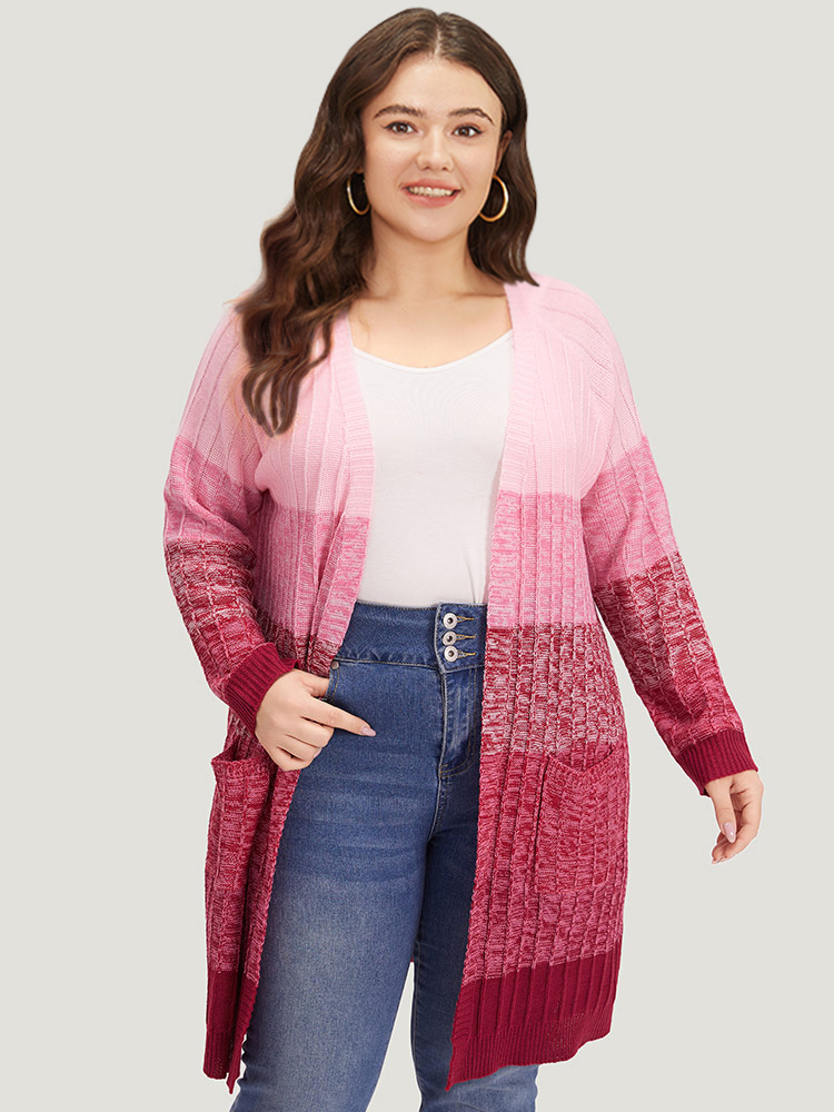 Plus Size Cardigans | Ombre Colorblock Patched Pocket Tunic Cardigan | BloomChic 