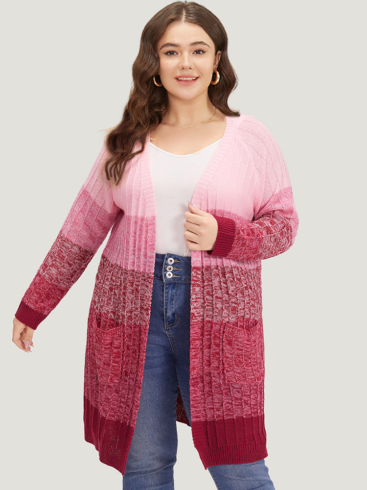 Plus Size Cardigans | Ombre Colorblock Patched Pocket Tunic Cardigan | BloomChic 