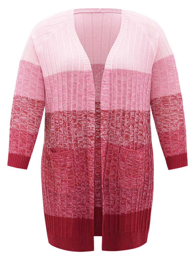 Plus Size Cardigans | Ombre Colorblock Patched Pocket Tunic Cardigan | BloomChic 