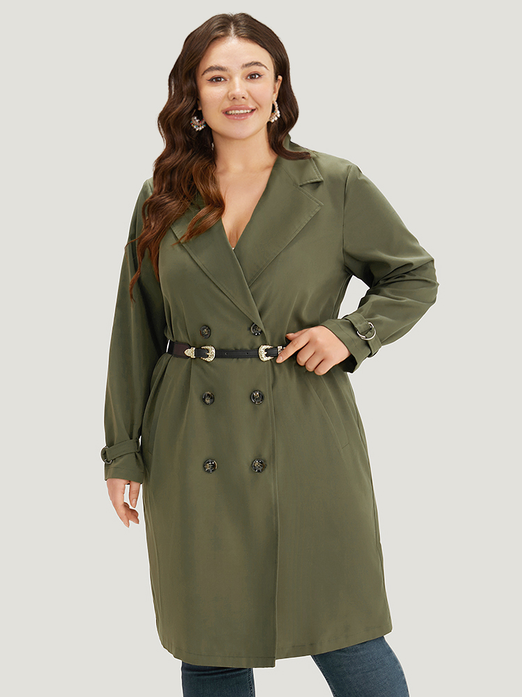 

Plus Size Solid Lapel Collar Double Breasted Windbreaker Women ArmyGreen Casual Plain Ladies Dailywear Winter Coats BloomChic