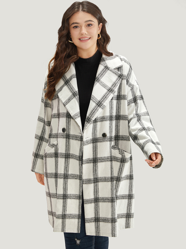 

Plus Size Plaid Lapel Collar Button Up Coat Women White Casual Button Ladies Dailywear Winter Coats BloomChic