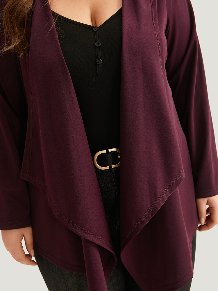 

Plus Size Supersoft Essentials Hooded Asymmetrical Hem Kimono Women Burgundy Plain Dailywear Jackets BloomChic