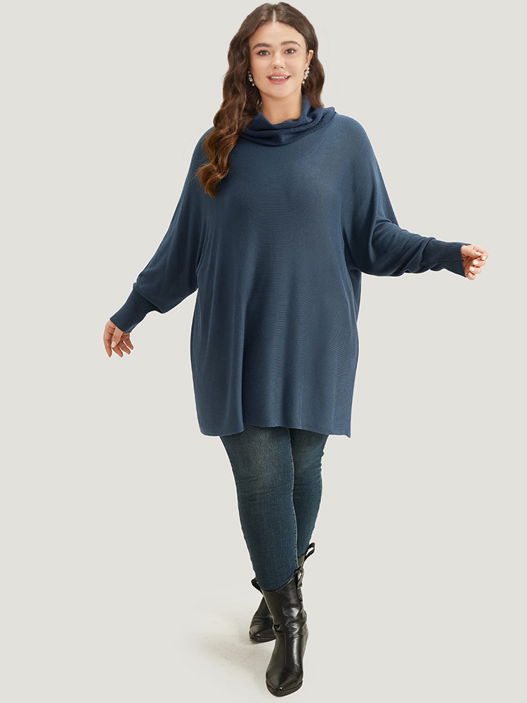 

Plus Size Supersoft Essentials Solid Turtle Neck Batwing Sleeve Pullover Aegean Women Casual Loose Long Sleeve Turtleneck Dailywear Pullovers BloomChic