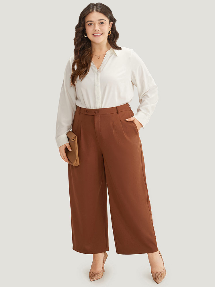 Plus Size Women Work Plain Plain High Rise Pocket Office Pants BloomChic 