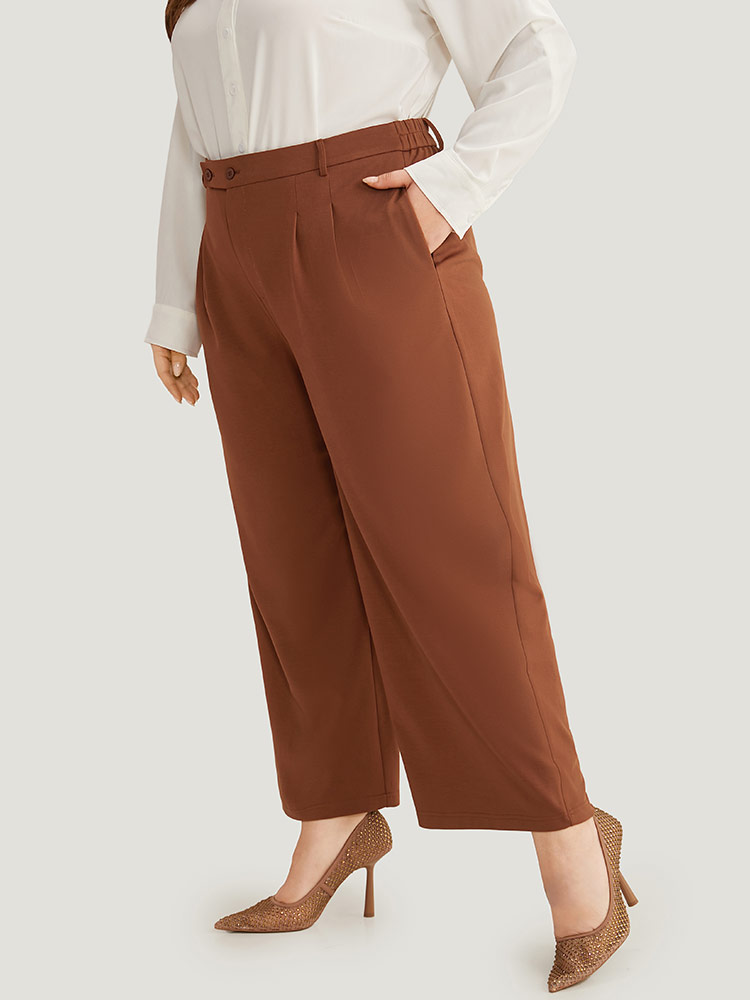 Plus Size Women Work Plain Plain High Rise Pocket Office Pants BloomChic 