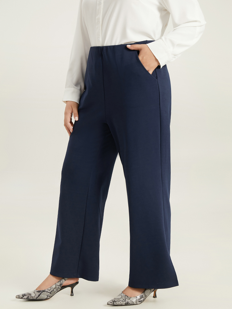 Plus Size Women Work Plain Plain High Rise Pocket Office Pants BloomChic 