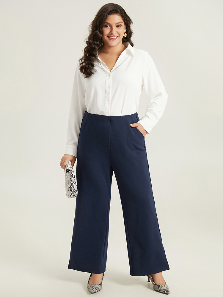 Plus Size Women Work Plain Plain High Rise Pocket Office Pants BloomChic 