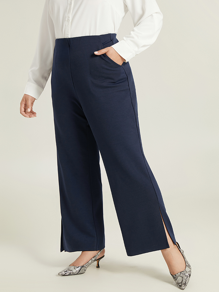 Plus Size Women Work Plain Plain High Rise Pocket Office Pants BloomChic 
