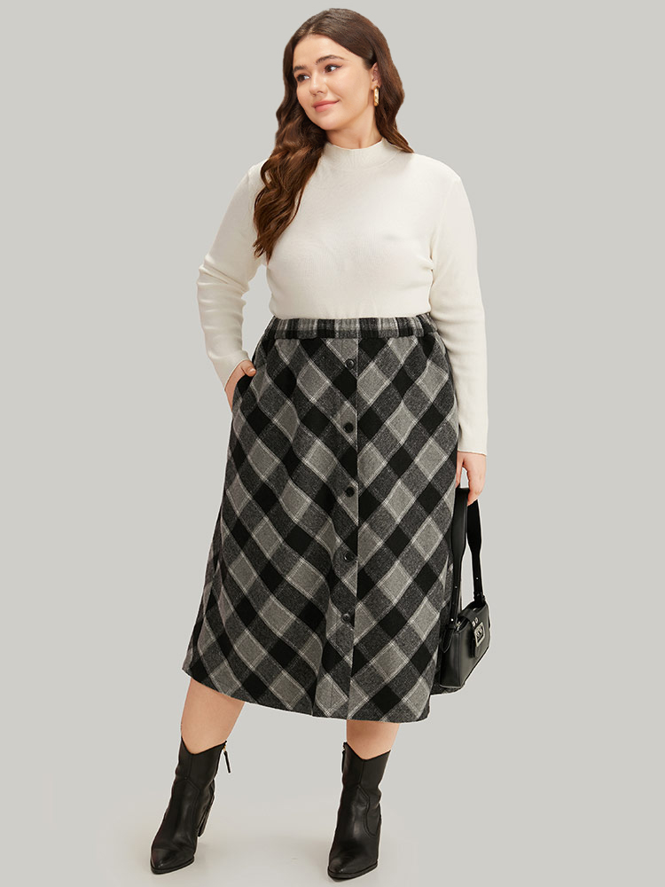 Plus Size Women Work Elastic Waist Pocket Office Skirts BloomChic 