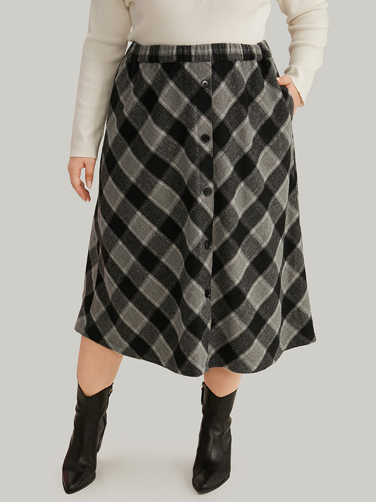 Plus Size Women Work Elastic Waist Pocket Office Skirts BloomChic 