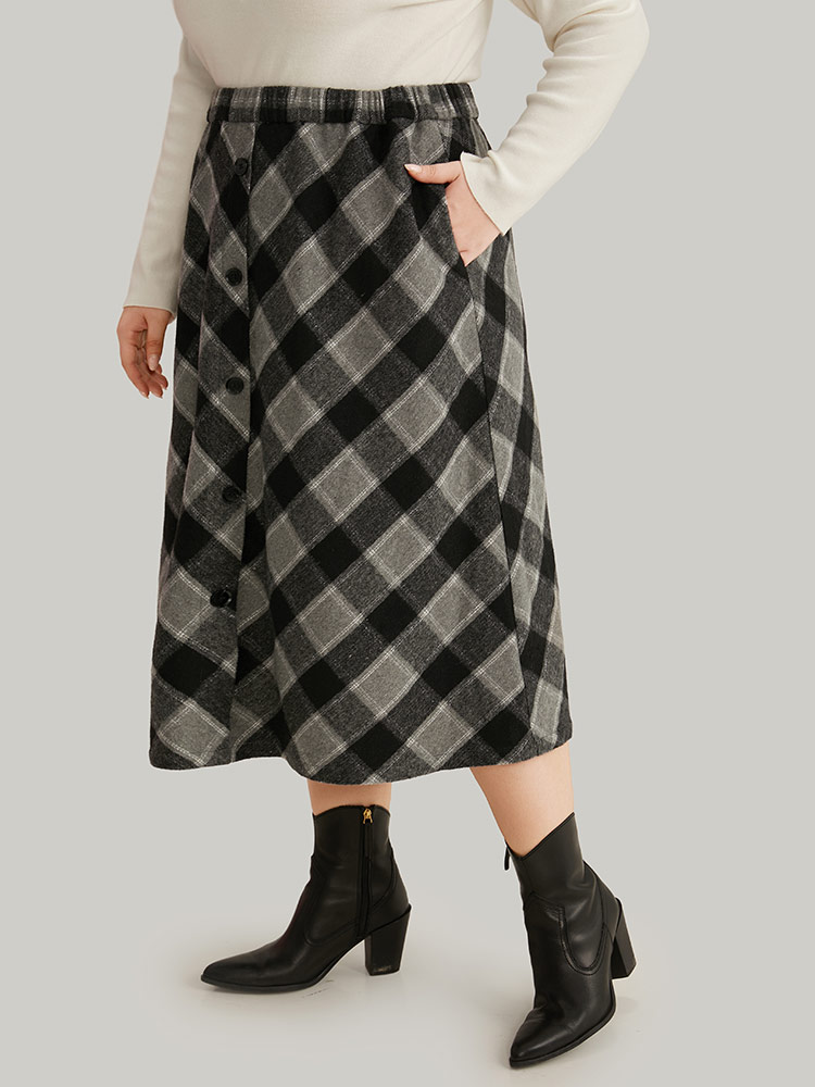 Plus Size Women Work Elastic Waist Pocket Office Skirts BloomChic 