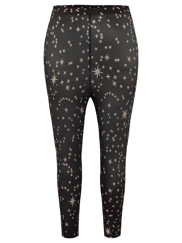 

Plus Size Star Print High Rise Skinny Leggings Women Black Casual High stretch Skinny High Rise Dailywear Leggings BloomChic