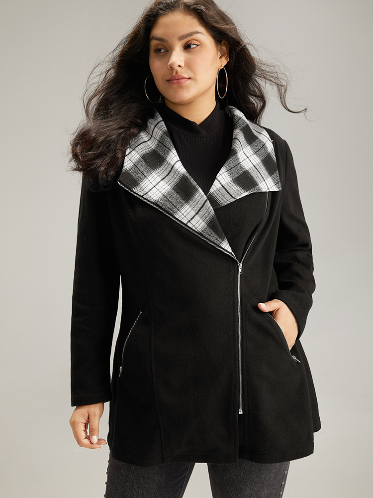 Plus Size Women Everyday Plaid Contrast Pocket Elegant Coats BloomChic 