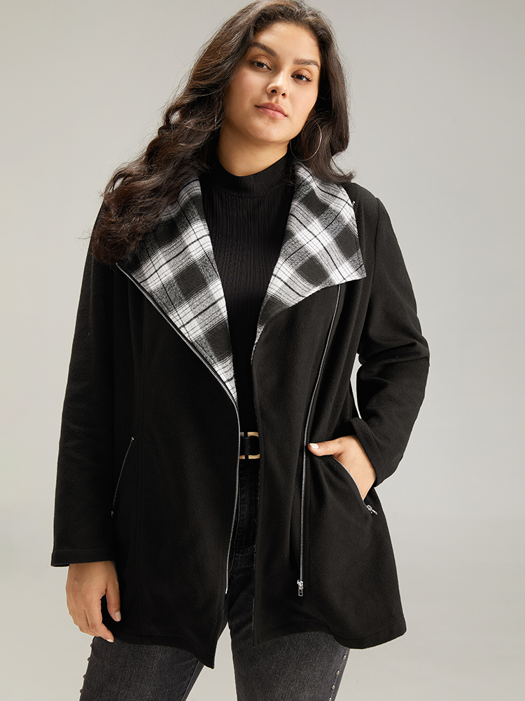 Plus Size Women Everyday Plaid Contrast Pocket Elegant Coats BloomChic 