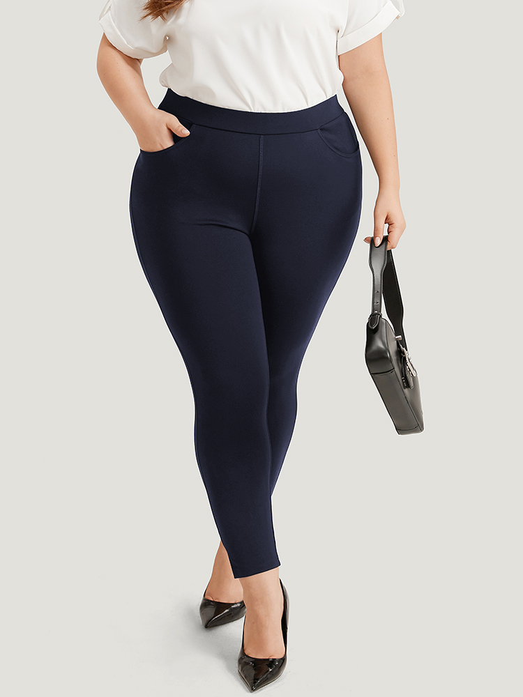 Plus Size Plain Skinny Split Hem Pocket Pants Women Indigo Office High stretch Skinny High Rise Work Leggings BloomChic 10/M 