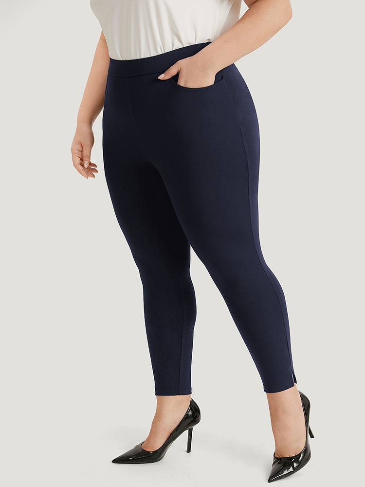 Plus Size Plain Skinny Split Hem Pocket Pants Women Indigo Office High stretch Skinny High Rise Work Leggings BloomChic 10/M 