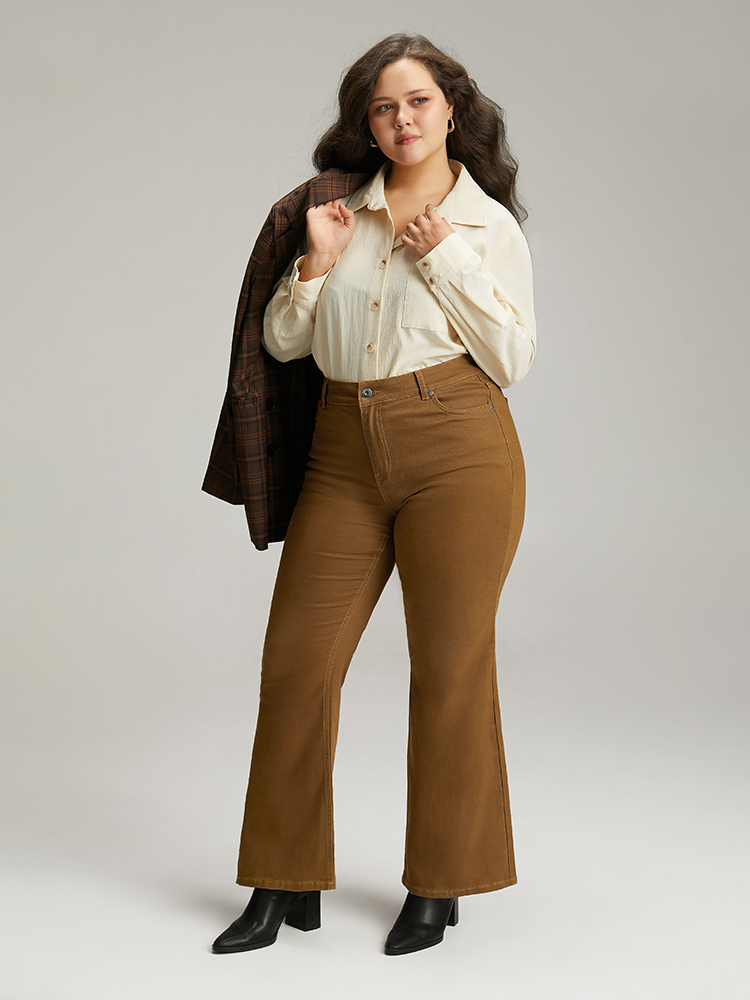 Plus Size Cotton Plain Color Wash Bootcut Jeans Women Bronze Casual Plain Plain High stretch Pocket Jeans BloomChic 16/1X 