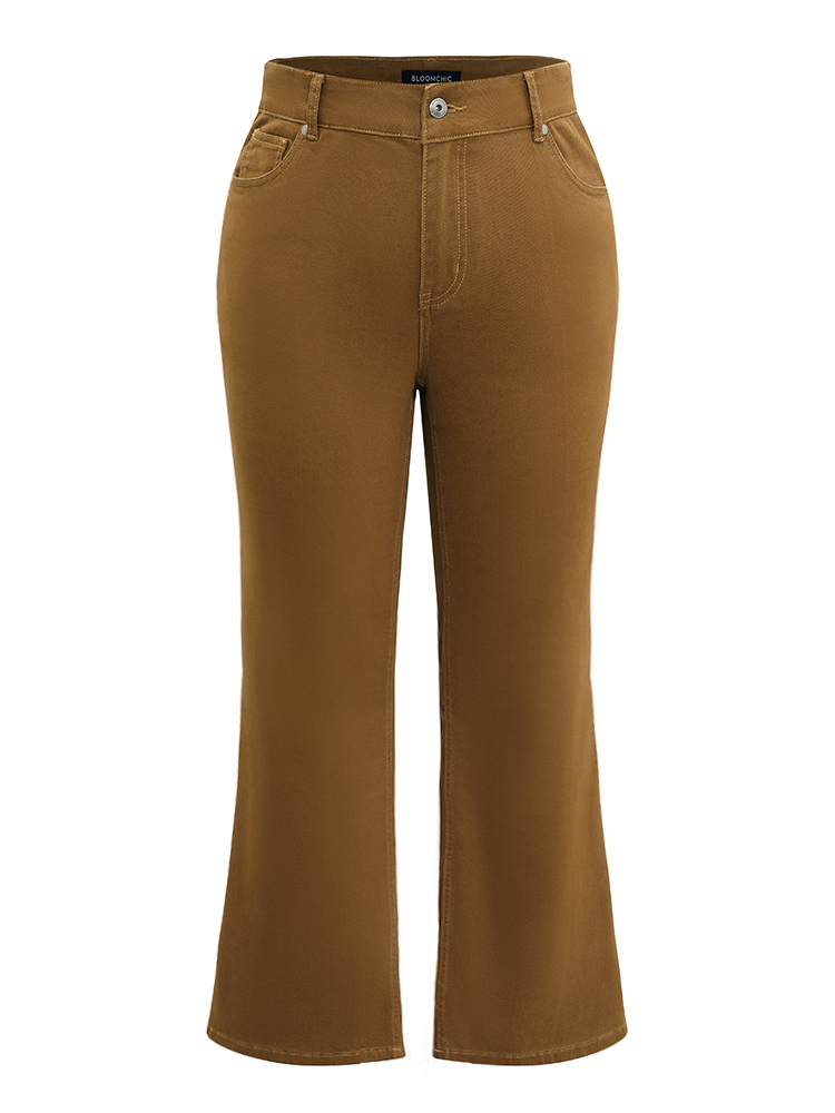 Plus Size Cotton Plain Color Wash Bootcut Jeans Women Bronze Casual Plain Plain High stretch Pocket Jeans BloomChic 16/1X 