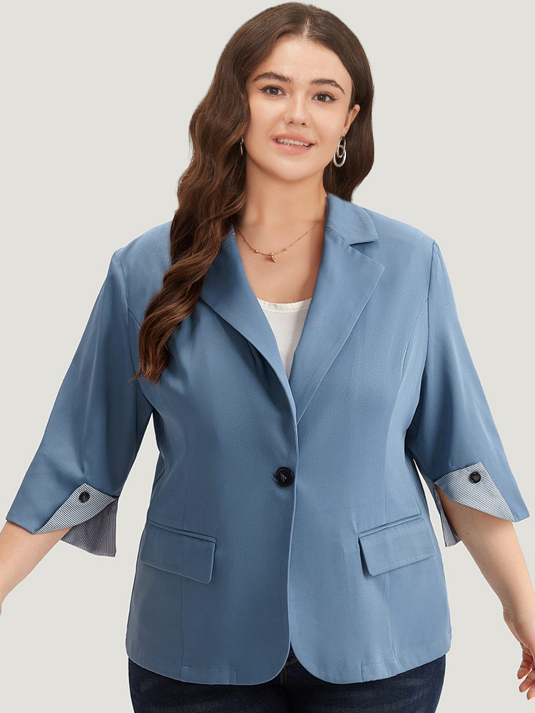 Plus Size Women Work Plain Contrast Regular Sleeve Elbow-length sleeve Suit Collar Pocket At the Office Blazers BloomChic 