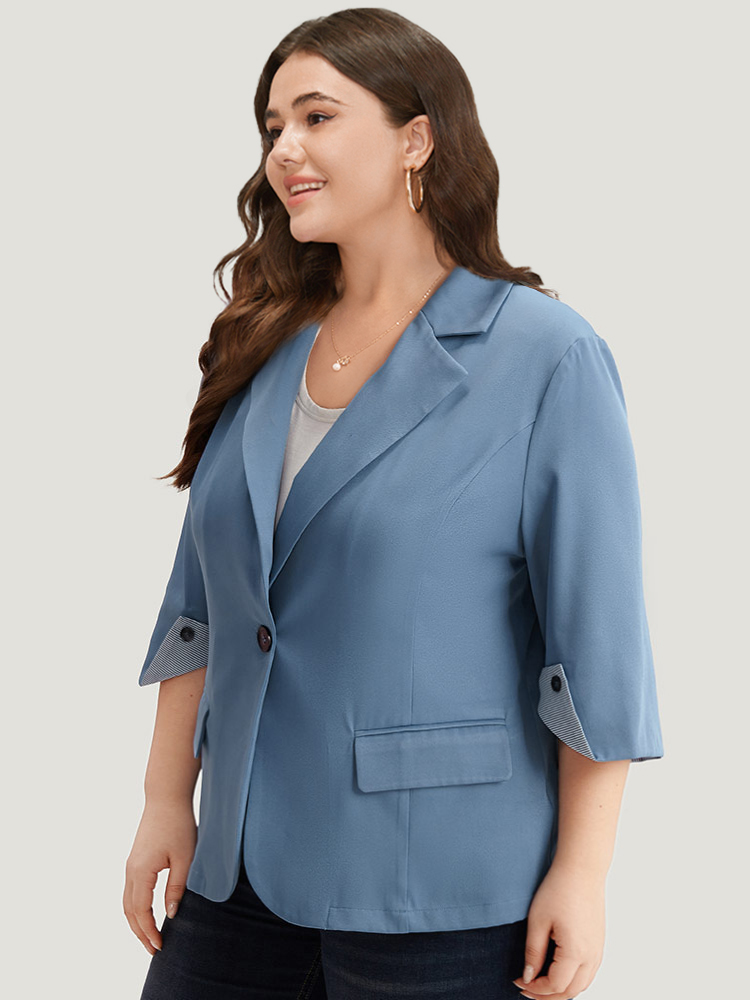 Plus Size Women Work Plain Contrast Regular Sleeve Elbow-length sleeve Suit Collar Pocket At the Office Blazers BloomChic 