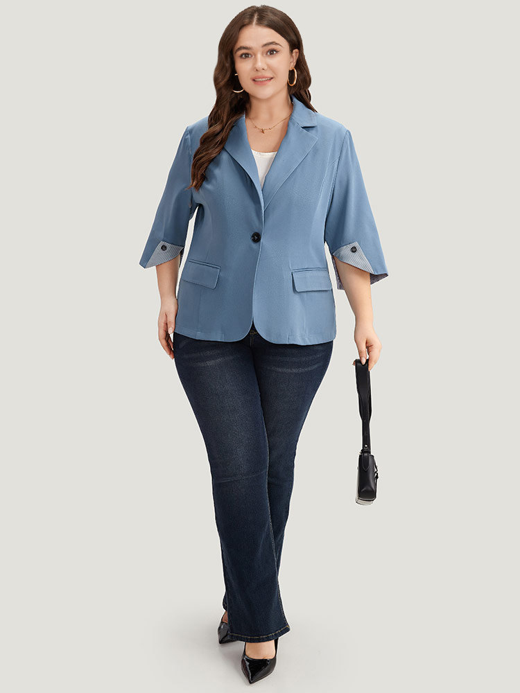 Plus Size Women Work Plain Contrast Regular Sleeve Elbow-length sleeve Suit Collar Pocket At the Office Blazers BloomChic 