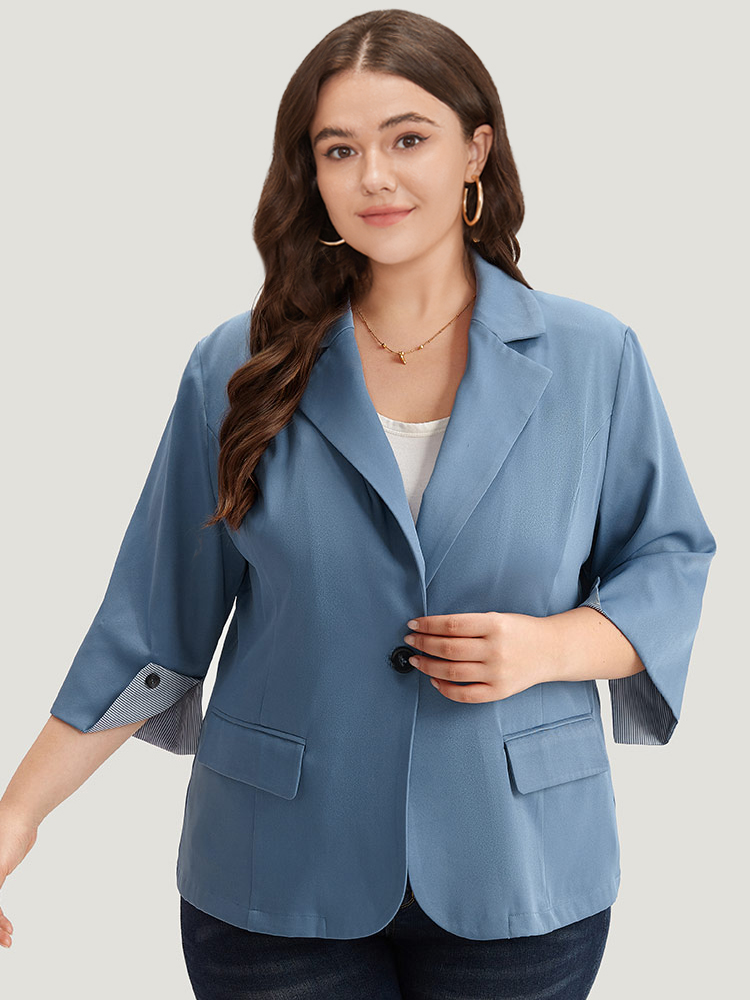 Plus Size Women Work Plain Contrast Regular Sleeve Elbow-length sleeve Suit Collar Pocket At the Office Blazers BloomChic 