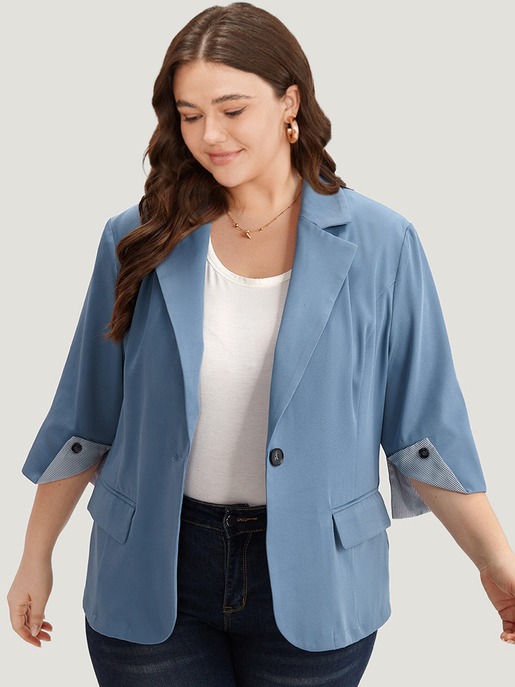 Plus Size Women Work Plain Contrast Regular Sleeve Elbow-length sleeve Suit Collar Pocket At the Office Blazers BloomChic 