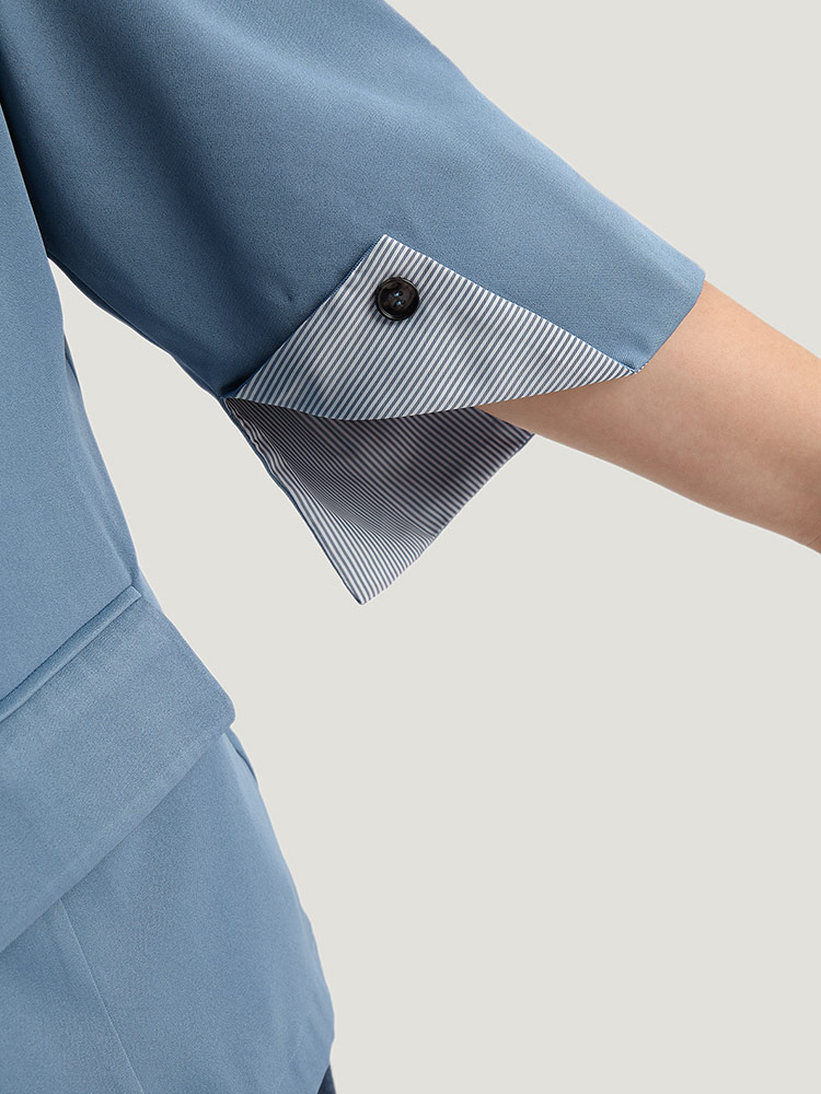 Plus Size Women Work Plain Contrast Regular Sleeve Elbow-length sleeve Suit Collar Pocket At the Office Blazers BloomChic 