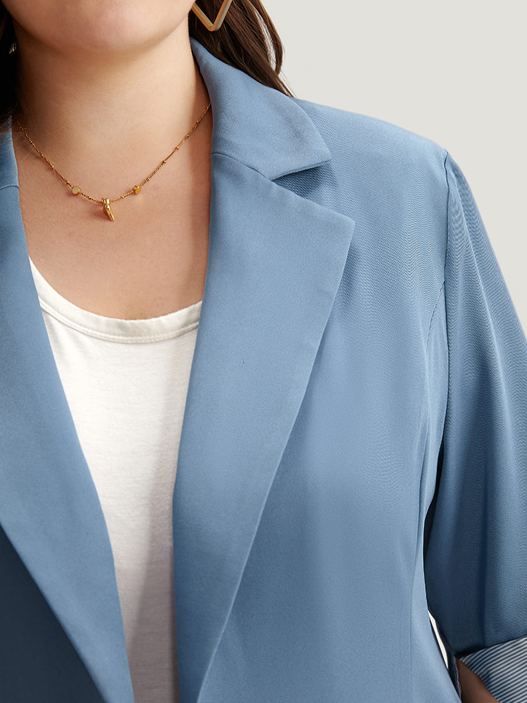 Plus Size Women Work Plain Contrast Regular Sleeve Elbow-length sleeve Suit Collar Pocket At the Office Blazers BloomChic 