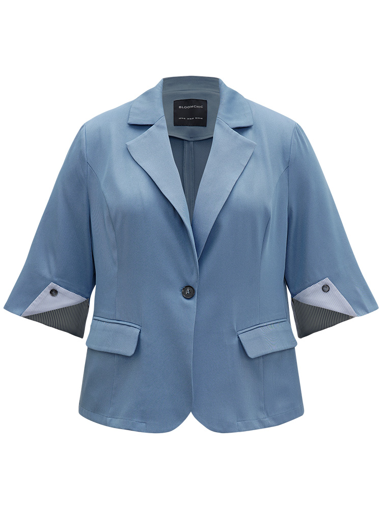Plus Size Women Work Plain Contrast Regular Sleeve Elbow-length sleeve Suit Collar Pocket At the Office Blazers BloomChic 