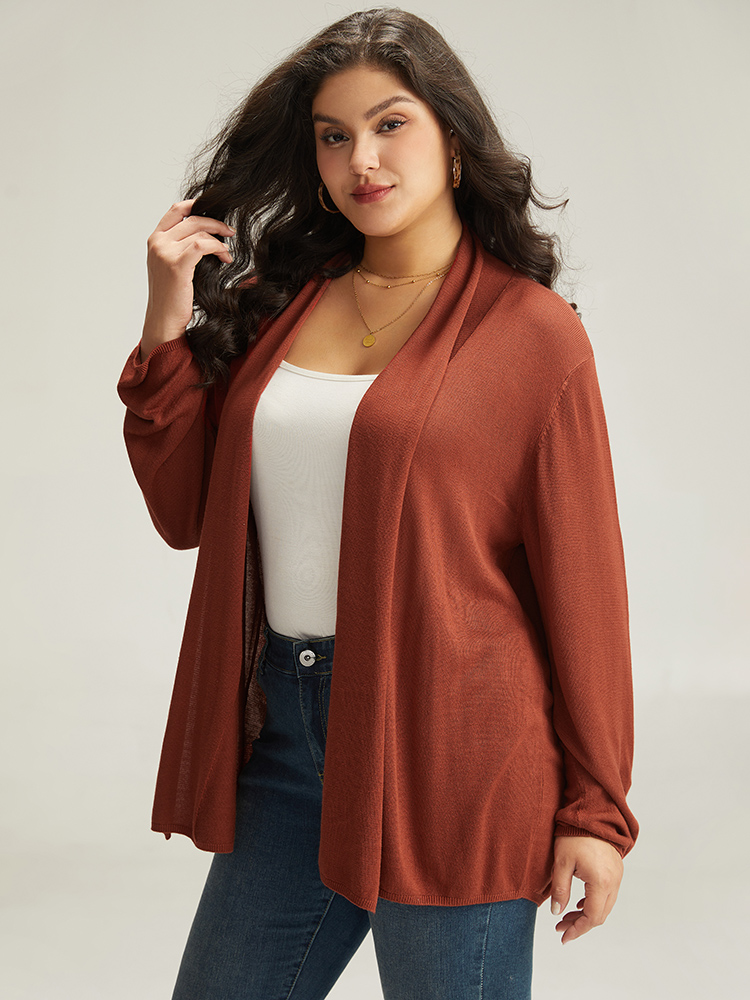 

Plus Size Supersoft Essentials Plain Lapel Collar Drape Cardigan Rust Women Casual Loose Long Sleeve Everyday Cardigans BloomChic