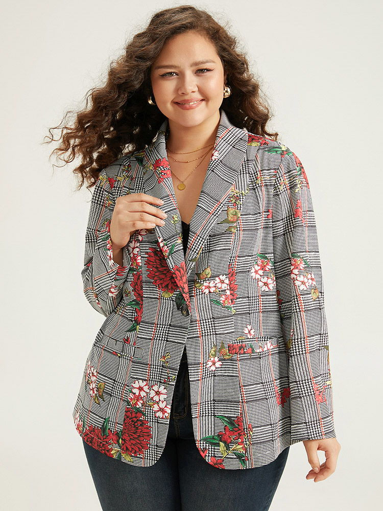Plus Size Women Dailywear Plaid Pocket Regular Sleeve Long Sleeve Lapel Collar Pocket Elegant Blazers BloomChic 