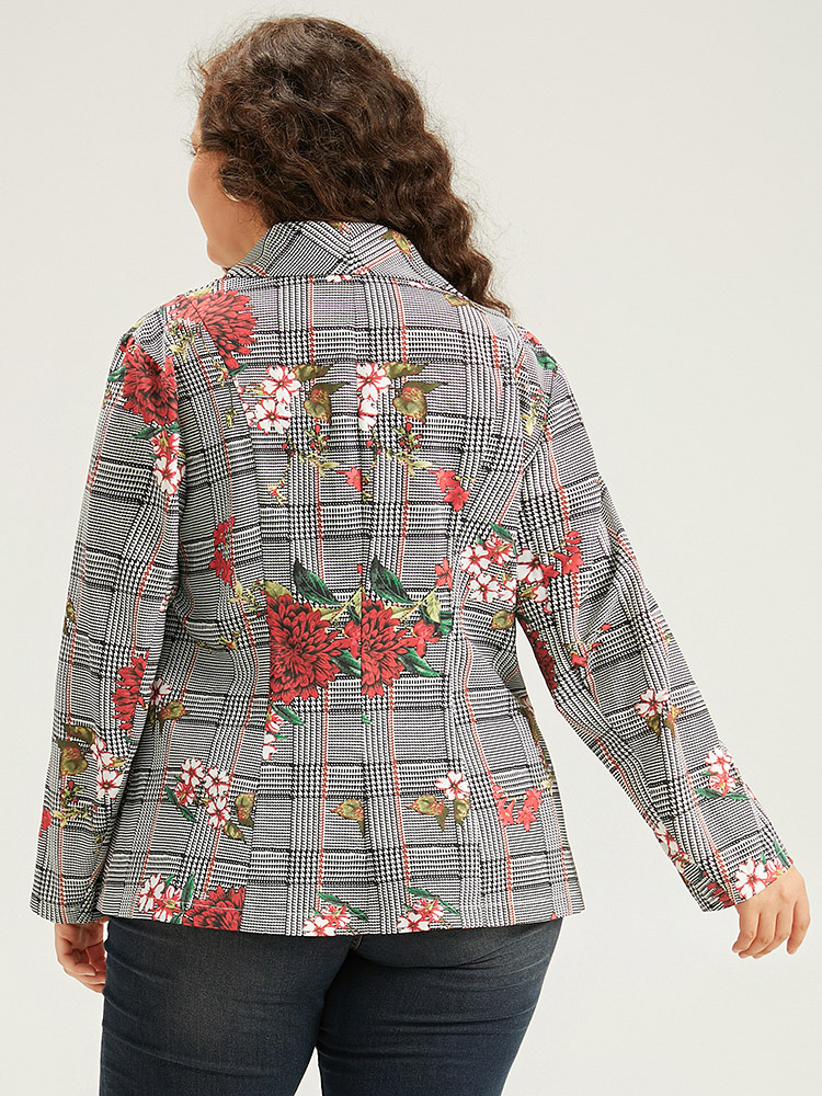 Plus Size Women Dailywear Plaid Pocket Regular Sleeve Long Sleeve Lapel Collar Pocket Elegant Blazers BloomChic 
