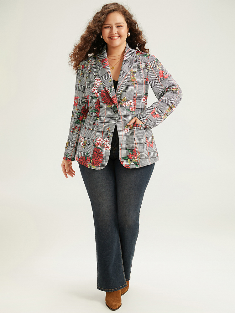 Plus Size Women Dailywear Plaid Pocket Regular Sleeve Long Sleeve Lapel Collar Pocket Elegant Blazers BloomChic 
