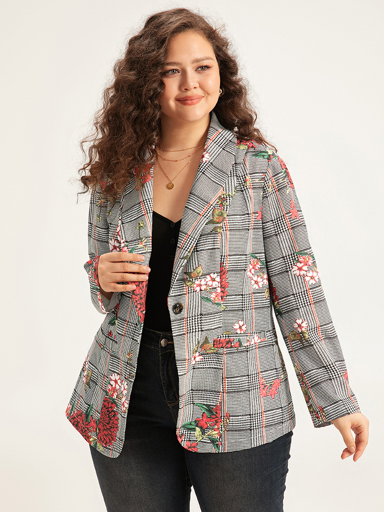 Plus Size Women Dailywear Plaid Pocket Regular Sleeve Long Sleeve Lapel Collar Pocket Elegant Blazers BloomChic 