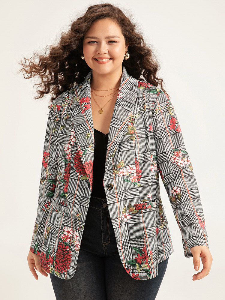 Plus Size Women Dailywear Plaid Pocket Regular Sleeve Long Sleeve Lapel Collar Pocket Elegant Blazers BloomChic 