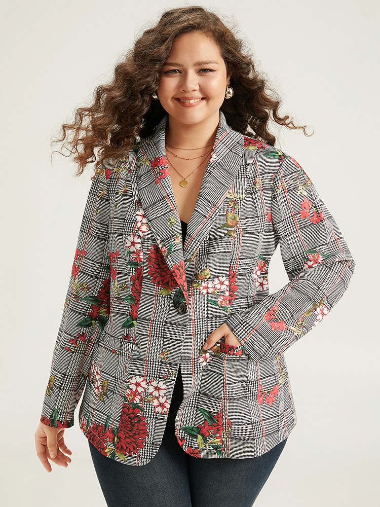 Plus Size Women Dailywear Plaid Pocket Regular Sleeve Long Sleeve Lapel Collar Pocket Elegant Blazers BloomChic 