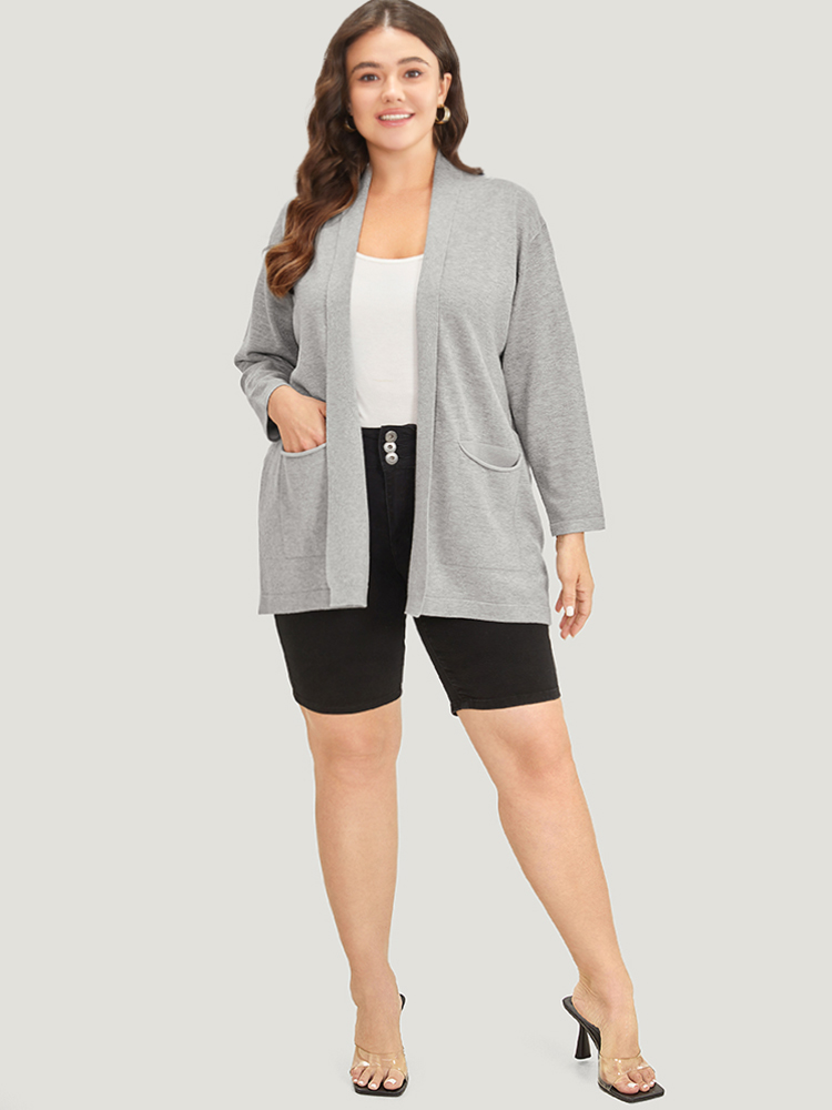 

Plus Size Supersoft Essentials Plain Lapel Collar Patched Pocket Cardigan DarkGray Women Basics Loose Long Sleeve Everyday Cardigans BloomChic