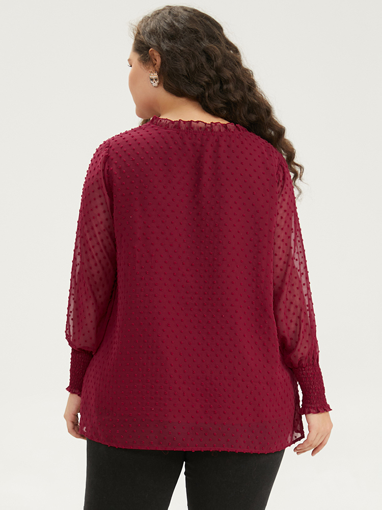 Plus Size Scarlet Halloween Solid Tie Neck Shirred Blouse Women Elegant Long Sleeve Tie Neck Festival-Halloween Blouses BloomChic 12/L 