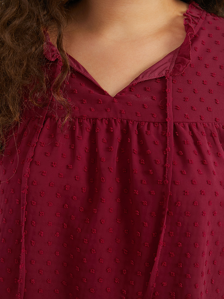 Plus Size Scarlet Halloween Solid Tie Neck Shirred Blouse Women Elegant Long Sleeve Tie Neck Festival-Halloween Blouses BloomChic 12/L 