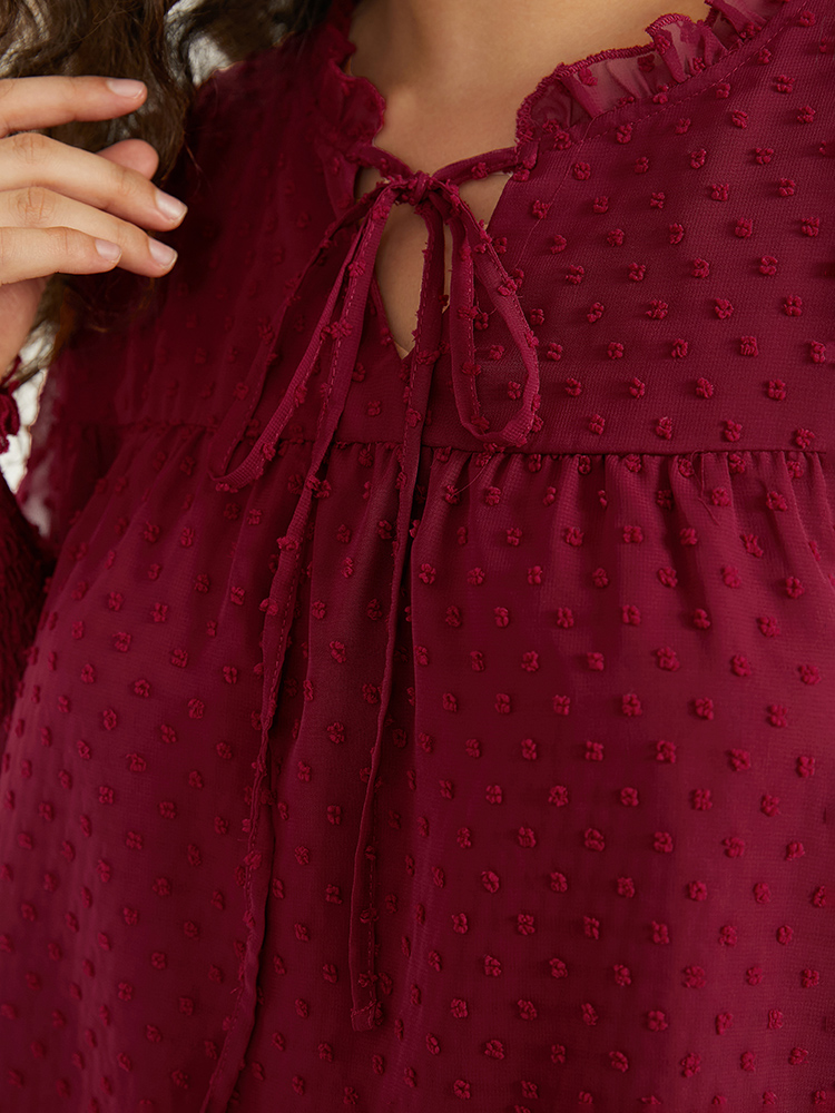 Plus Size Scarlet Halloween Solid Tie Neck Shirred Blouse Women Elegant Long Sleeve Tie Neck Festival-Halloween Blouses BloomChic 12/L 