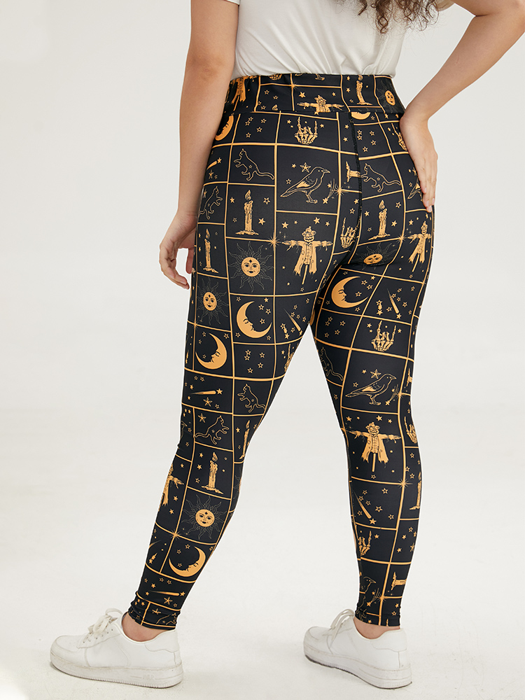 

Plus Size Halloween Graphic Skinny Elastic Waist Leggings Women Black Casual High stretch Skinny High Rise Festival-Halloween Leggings BloomChic