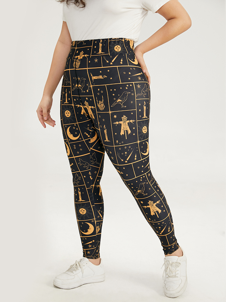 Plus Size Halloween Graphic Skinny Elastic Waist Leggings Women Black Casual High stretch Skinny High Rise Festival-Halloween Leggings BloomChic 18-20/2X 